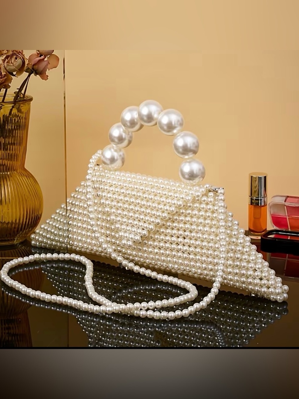 Pearl Beaded Top-Handle Bag - Ivory